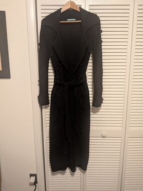 Rebecca Thomson Black Angora Blend Sweater Coat Size S Floor Length